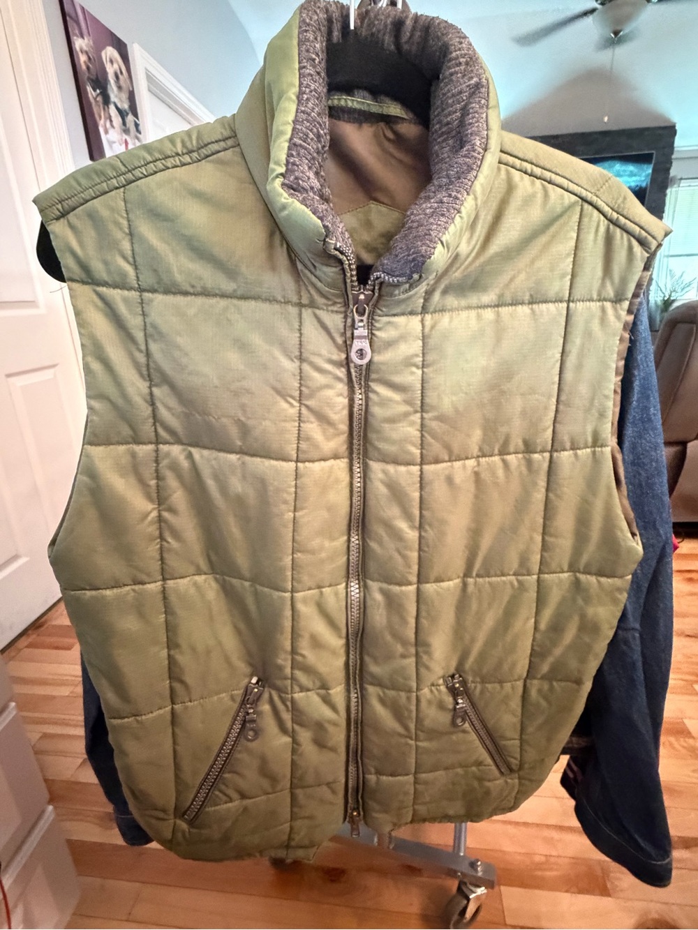 Men's Quilted Puffer Vest in Olive Green